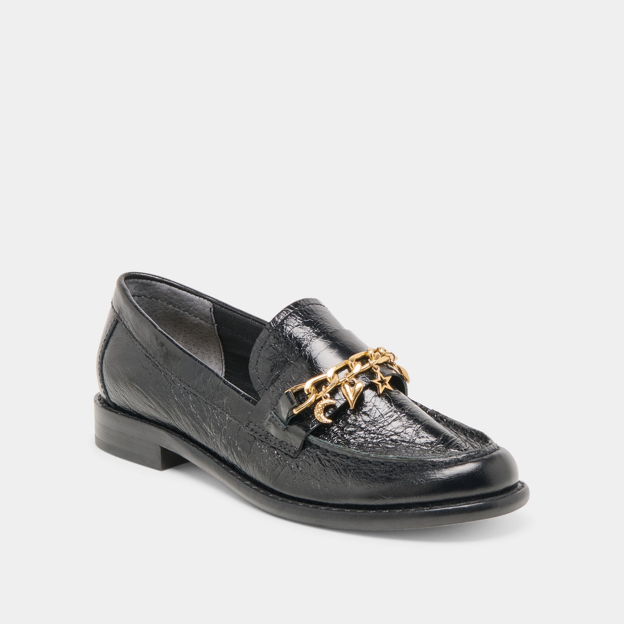 French Touch Block Heel WAYLEN LOAFERS MIDNIGHT CRINKLE PATENT