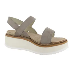 Naot Meringue Wedge Sandal (Woman) - Stone Nubuck with Off White Sole Resilient Cushioning Chill Walk Sandals