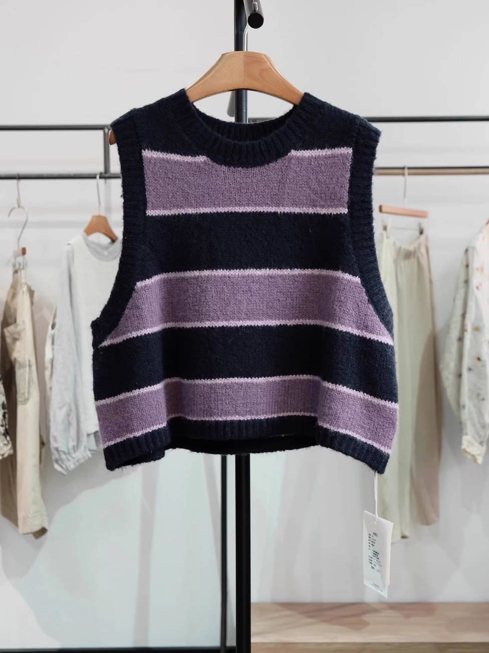 Reinforced Zippers Women Warm Wool Knit Round Neck Sleeveless Sweater Vest