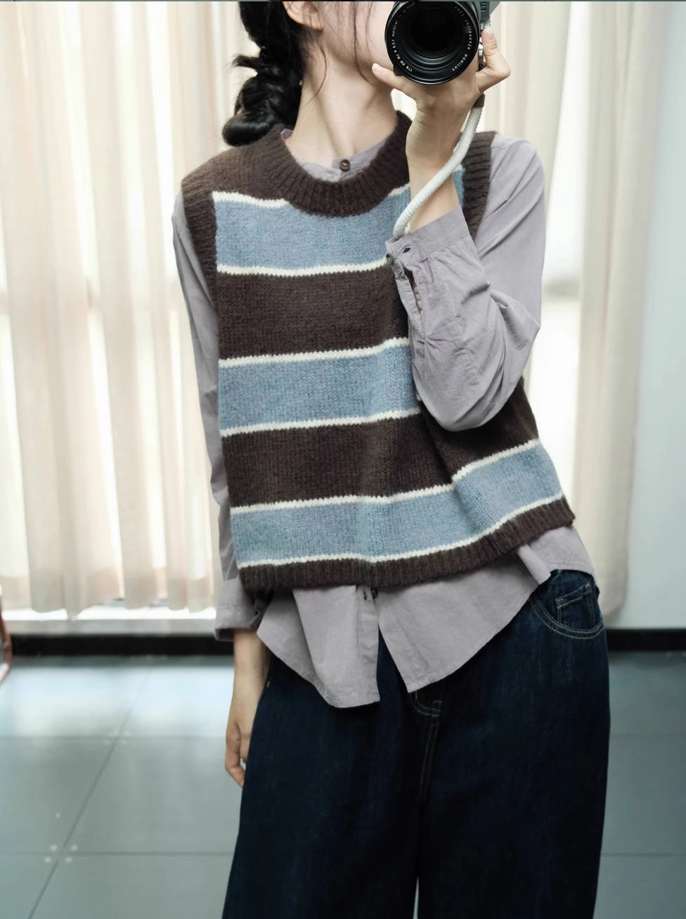 Dry Fast Hidden Ventilation Women Warm Wool Knit Round Neck Sleeveless Sweater Vest