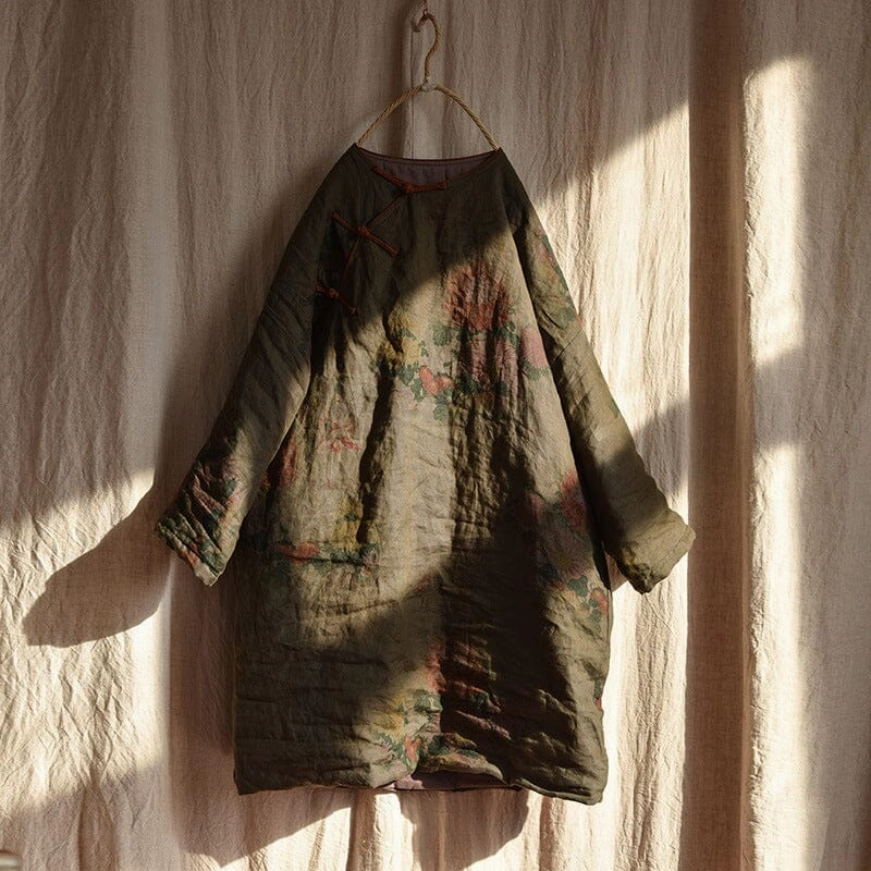 Urban Fit Look Women Retro Print Winter Quilted Overcoat