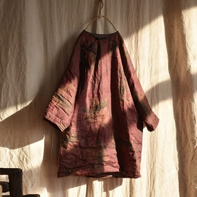 Women Retro Print Winter Quilted Overcoat DurableOuterShell Thermoregulating Lining