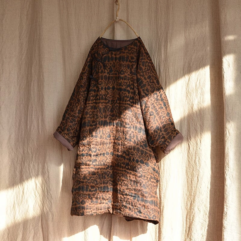 Women Retro Print Winter Quilted Overcoat Transition Wear