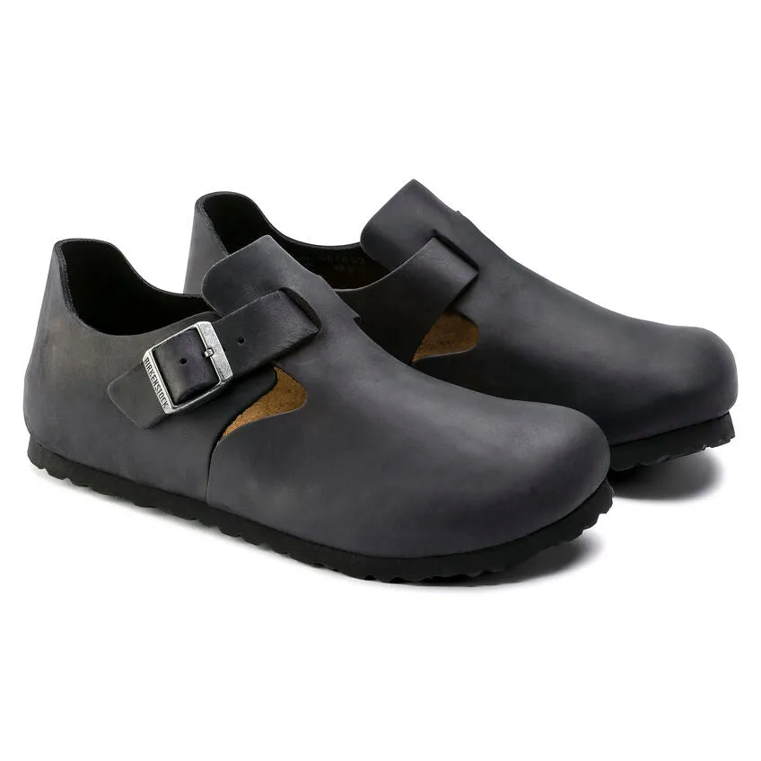 Secure fit Reinforced Form Adventure Seeker BIRKENSTOCK LONDON CLASSIC FOOTBED SHOE - BLACK OILED LEATHER