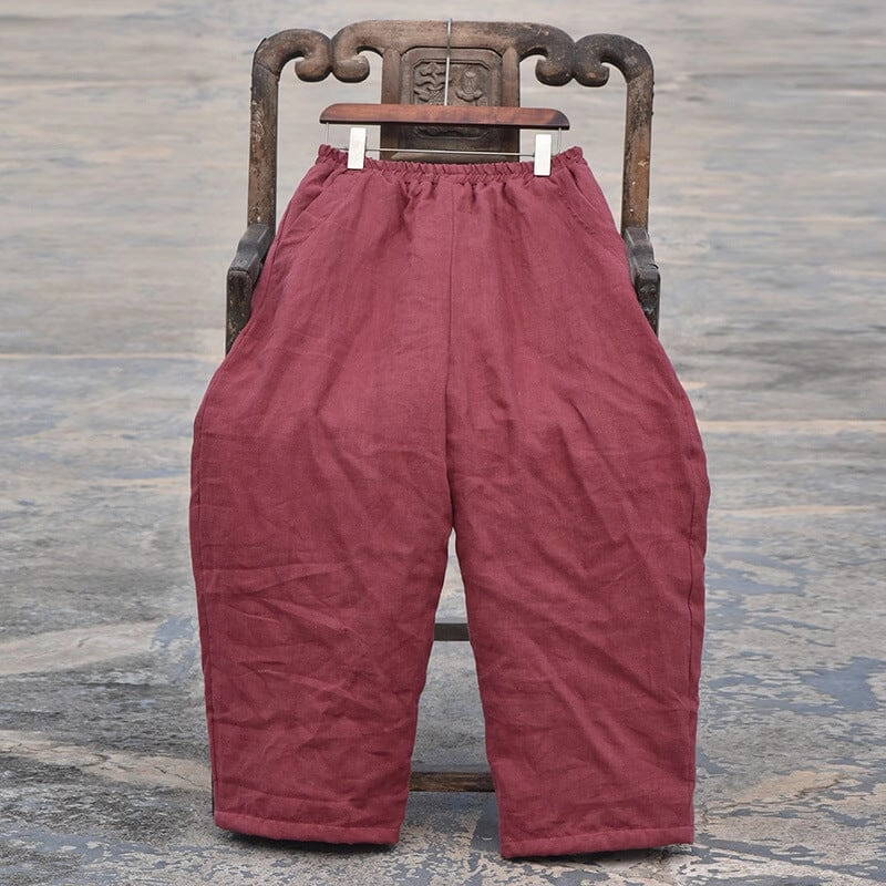 Sanitary Material Comfortable fit Winter Cotton Quilted Retro Loose Linen Pants