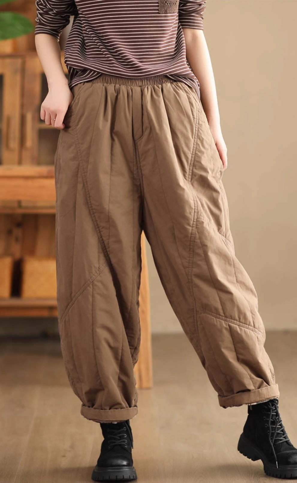 Trusted quality Fresh Fabric Winter Warm Cotton-In Loose Elastic Waist Wide Leg Pants