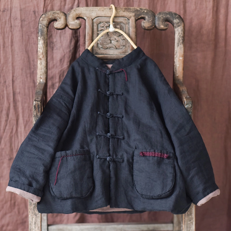 Light Travel Piece Women Autumn Retro Linen Cotton Padded Jacket