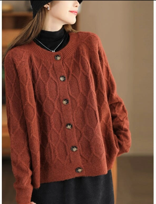 Women Autumn Winter Casual Loose Knitted Cardigan Stretch Panels Zippered Vents