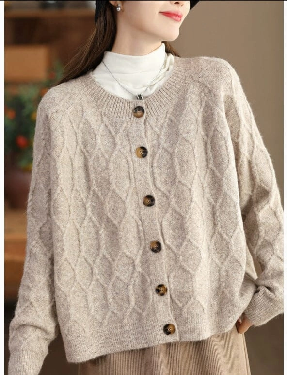 Women Autumn Winter Casual Loose Knitted Cardigan Bonded Collars Windproof Construction
