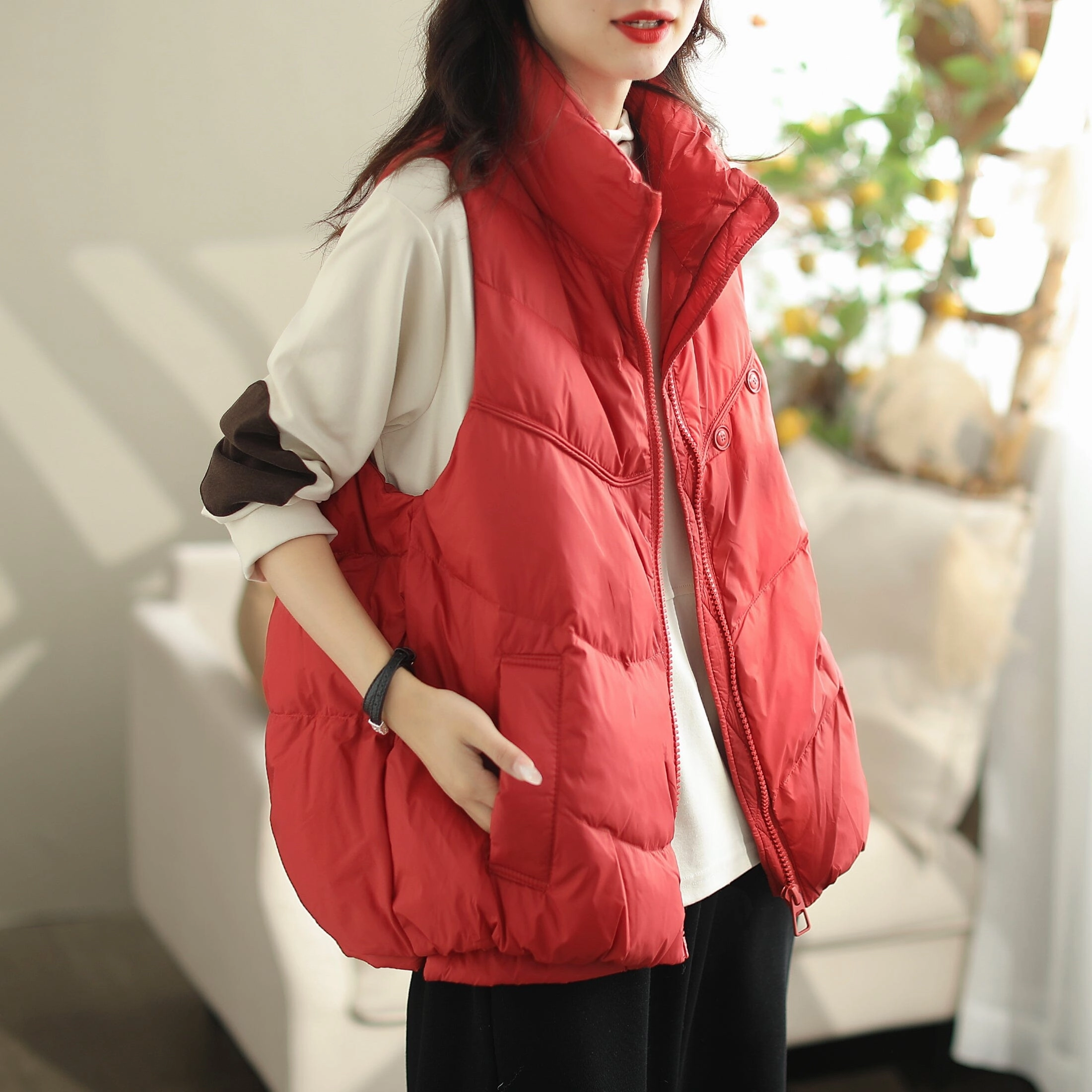 NoiseFreeFabric Women Autumn Winter Loose Duck Down Warm Vest