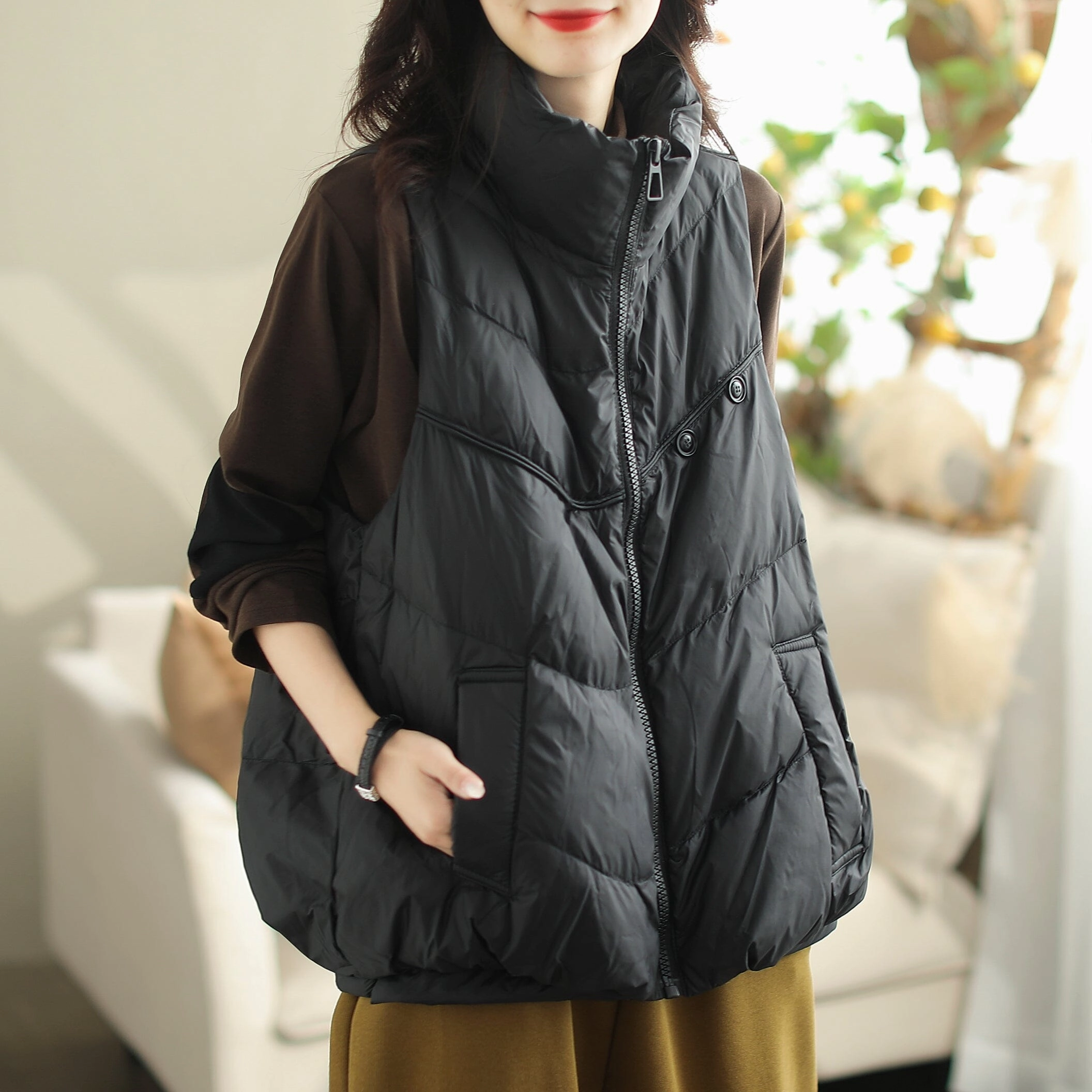 Cozy Comfort Non Restrictive Tailoring Women Autumn Winter Loose Duck Down Warm Vest