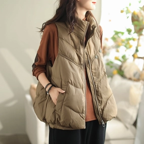 Adjustable Cuffs Women Autumn Winter Loose Duck Down Warm Vest