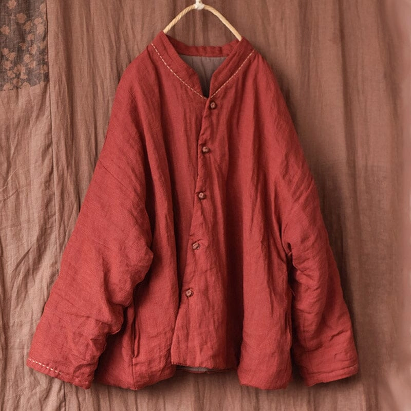 Old Style Women Autumn Winter Retro Casual Linen Quilted Jacket