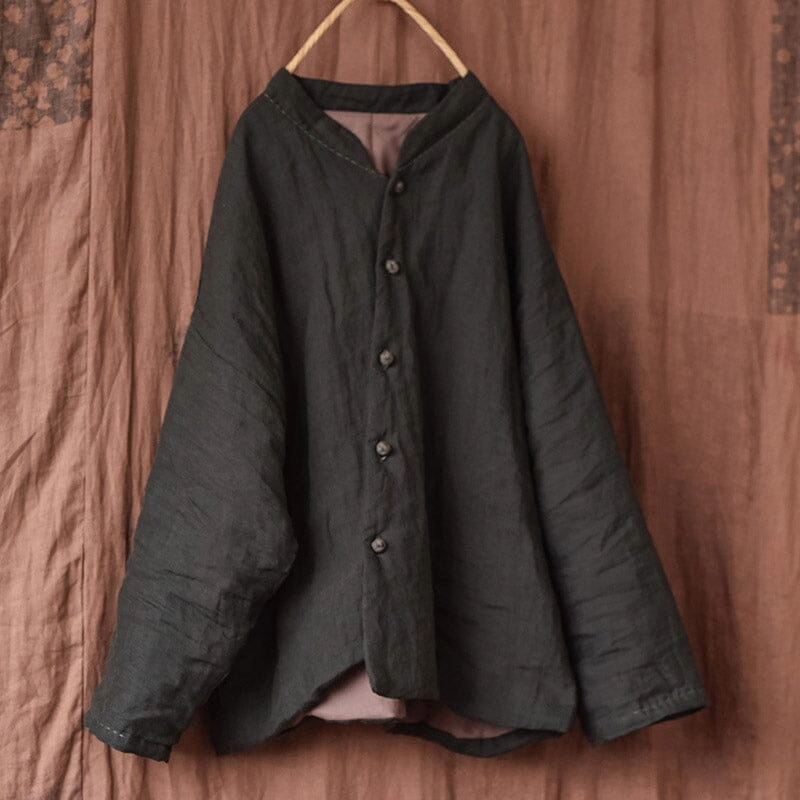 Cold Climate Women Autumn Winter Retro Casual Linen Quilted Jacket