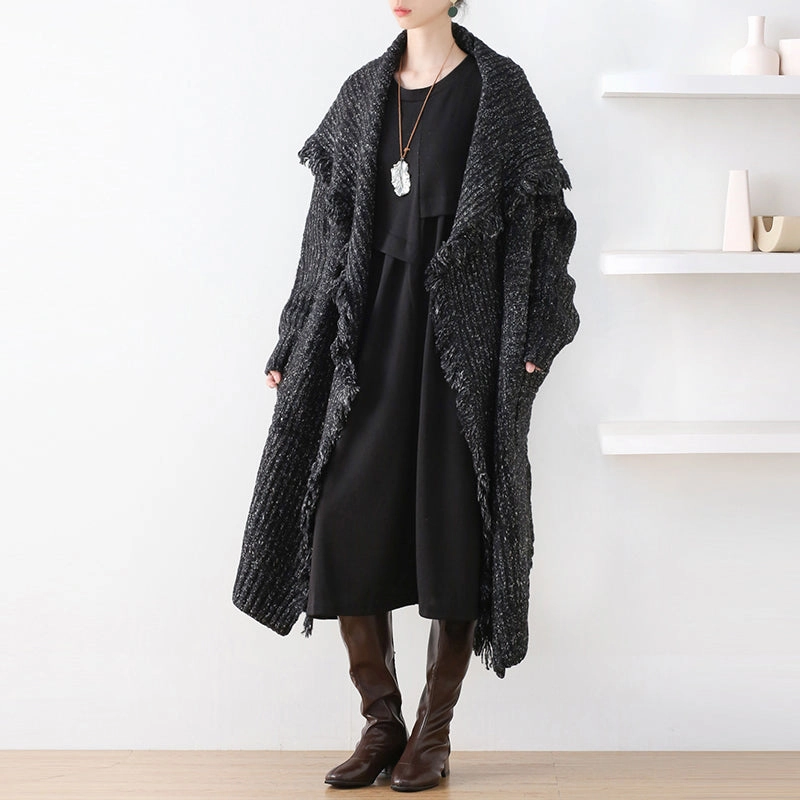 Clean Street Look Women Autumn Woolen Knitted Retro Trim Coat