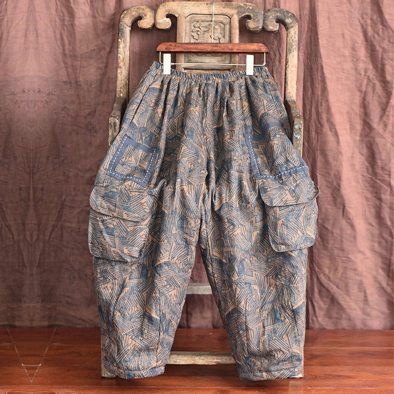 Reinforced Edges Smooth Finish Women Casual Loose Winter Padded Pants Warm Linen Overalls