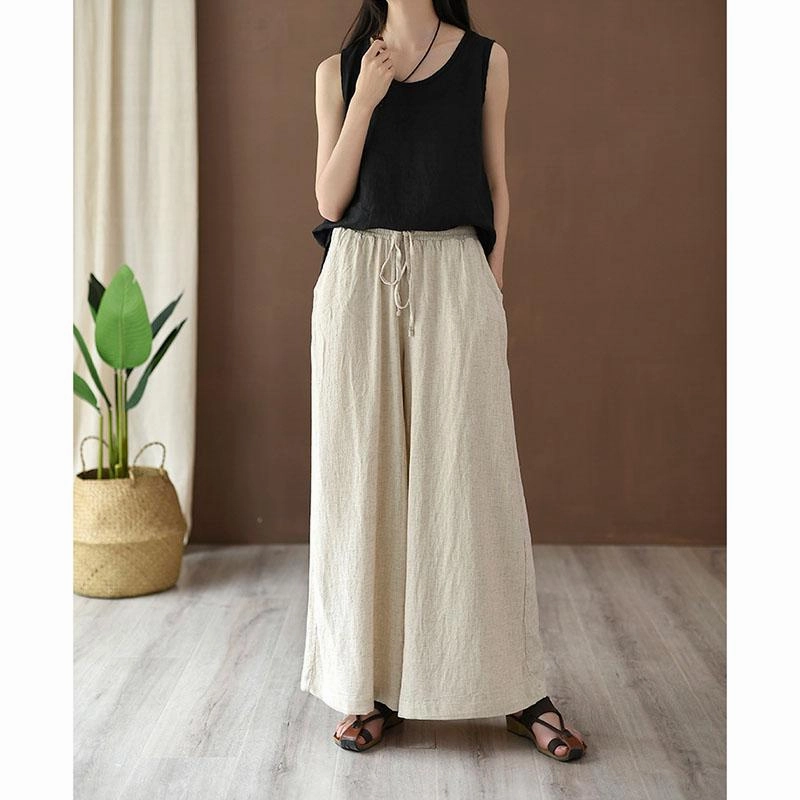 Soft Touch Women Cotton Linen Wide Leg Pants