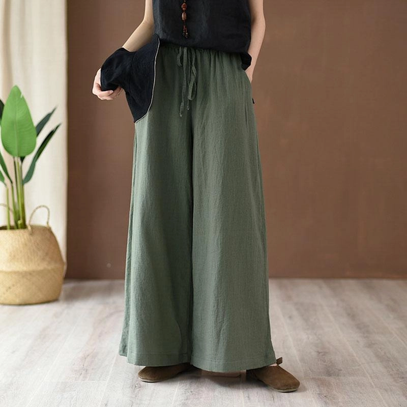 All-Day Wear Odor Eliminating Women Cotton Linen Wide Leg Pants