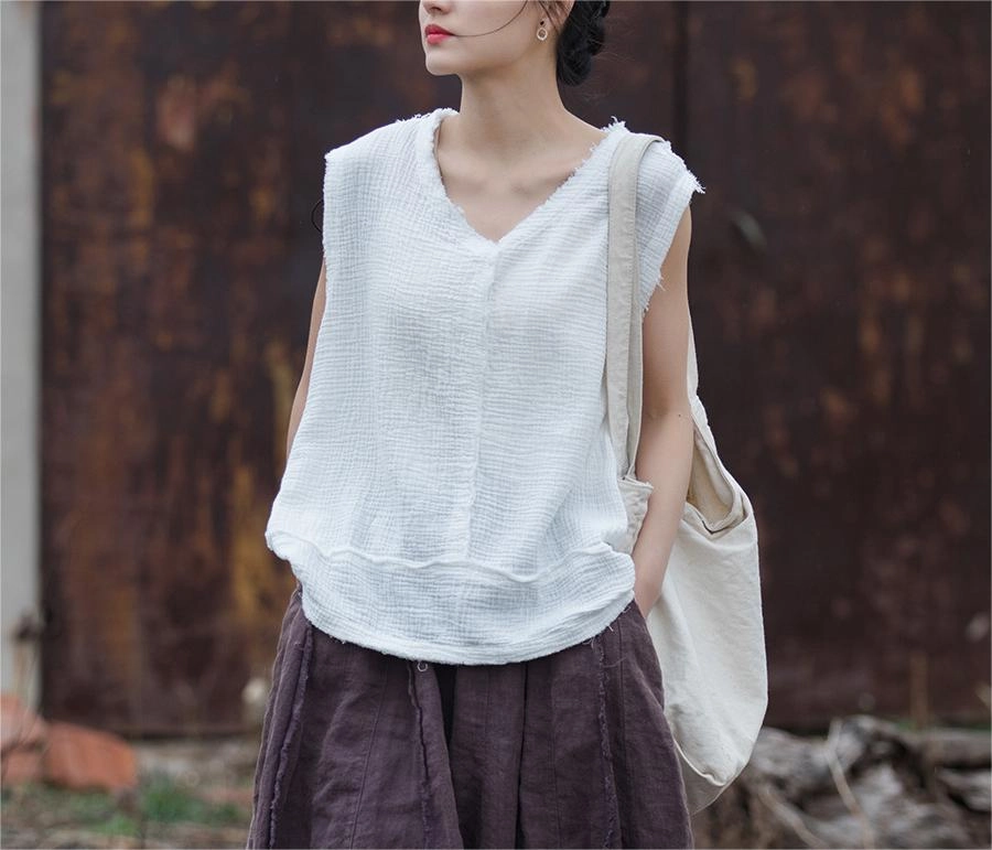 Women Double-Layer Soft Cotton Linen Vests Heat Retention Stylish Comfort
