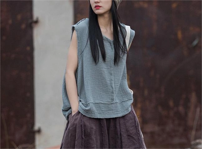 Women Double-Layer Soft Cotton Linen Vests Casual Feel