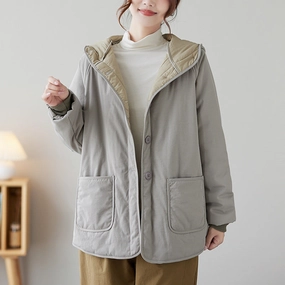 Quick Wear Fit Women Gray Quilted Hooded Warm Padded Jacket