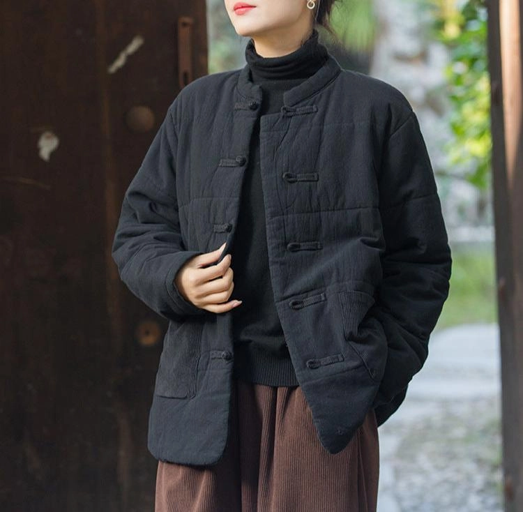 Reinforced Hems Women Quilted Thickened Large Pockets Cotton Coats