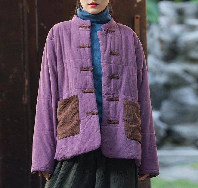 Non Restrictive Armholes Women Quilted Thickened Large Pockets Cotton Coats