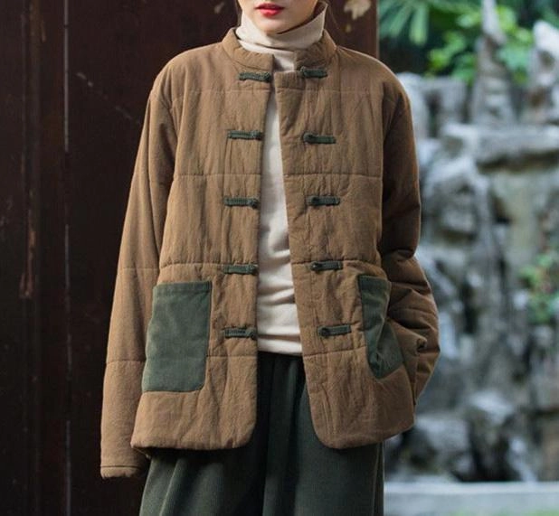 Women Quilted Thickened Large Pockets Cotton Coats anti slip grip AdjustableHood