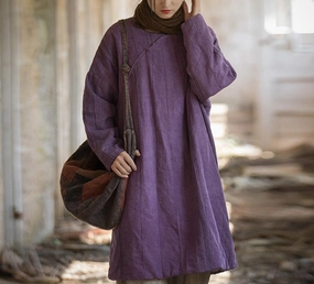 Snag Free Knit ExpandableSideGussets Women Ramie Tie-Dyed Textured Mid-Length Padded Coat