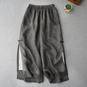 Buttery Feel Women Retro Double-Layer Lightweight Ramie Wide-Leg Trousers