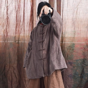 Women Retro Linen Quilted Handmade Coat Eco Dye Process