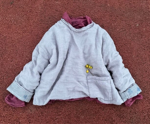 Neutral palette AirflowVents Women Retro Loose Print Linen Quilted Pull-Over Coat