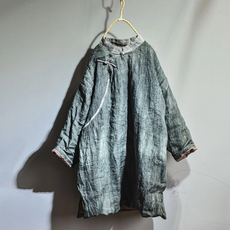 Women Retro Warm Mid- Length Padded Linen Coat Ergonomic Articulation Reinforced Collar Structure