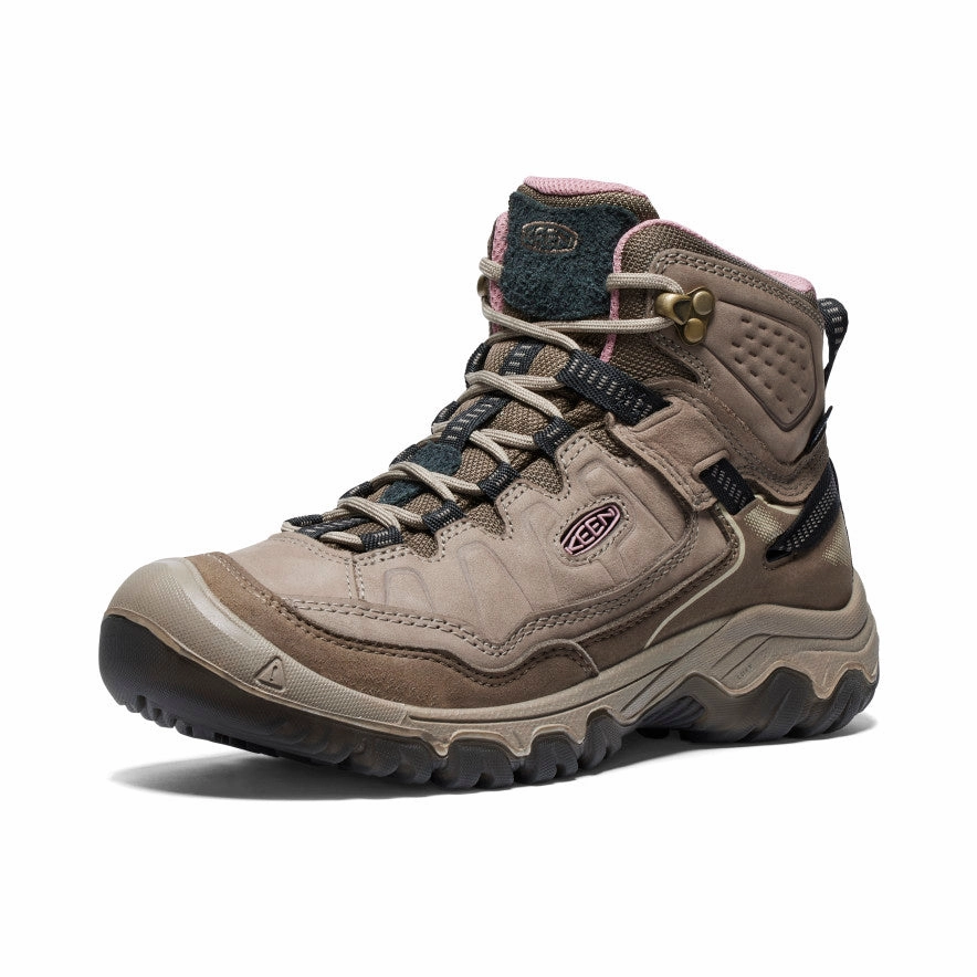Women's Targhee IV Wide Waterproof Hiking Boot  |  Brindle/Nostalgia Rose Rubber Compound Outsole Breathable River Crossing