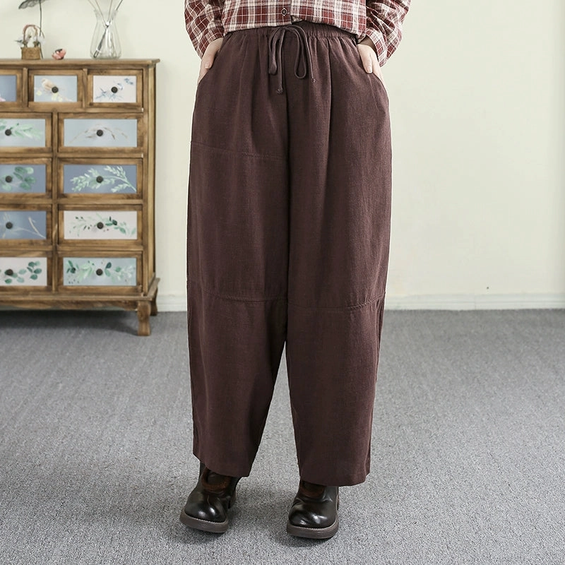 Quality Material Swift Dry Women Spring Artistic Solid Color Linen Wide-Leg Relaxed Pants