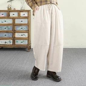 Total Comfort Tagless Design Women Spring Artistic Solid Color Linen Wide-Leg Relaxed Pants