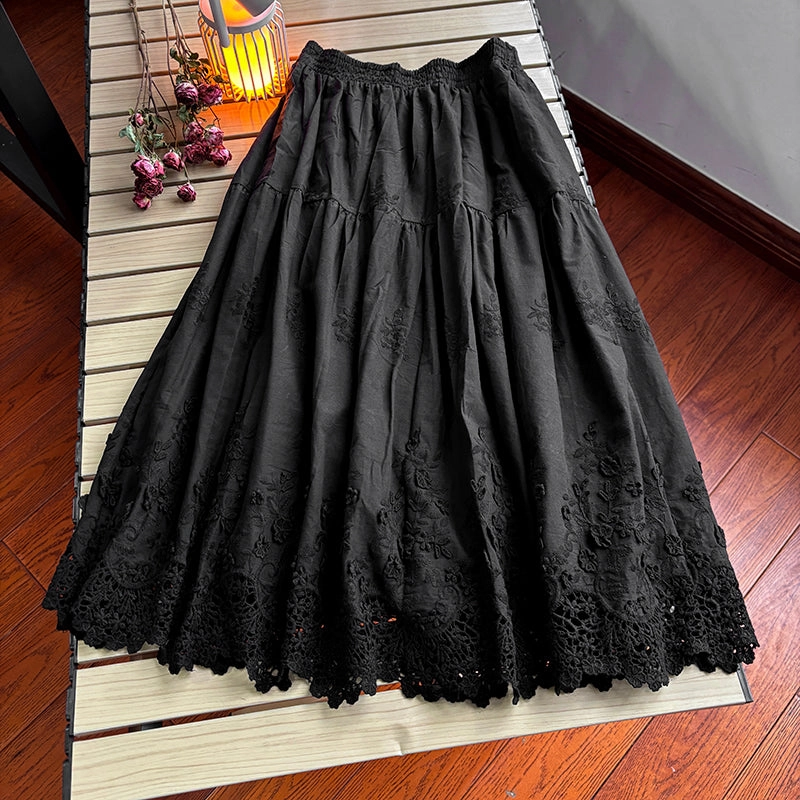 Fluid motion Women Spring Bloom Embroidered Cotton A-Line Skirt
