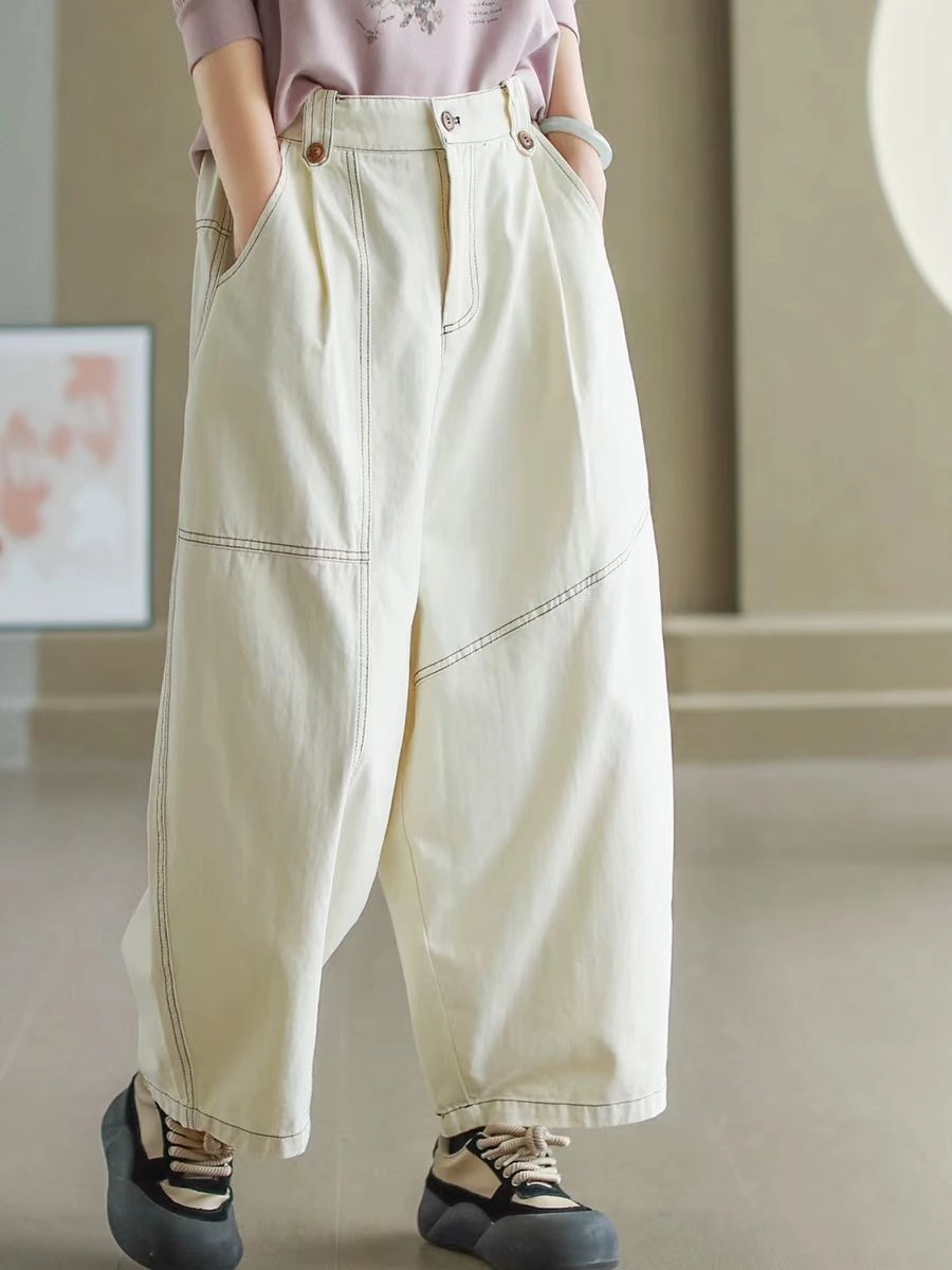 Women Spring Casual Trendy Seamline Loose Cotton Harem Pants Chafe prevention Climate Control