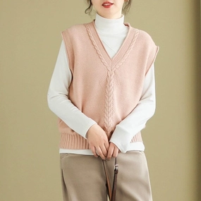 Women Spring Casual V- Neck Knitted Vest NonBulkyLayering
