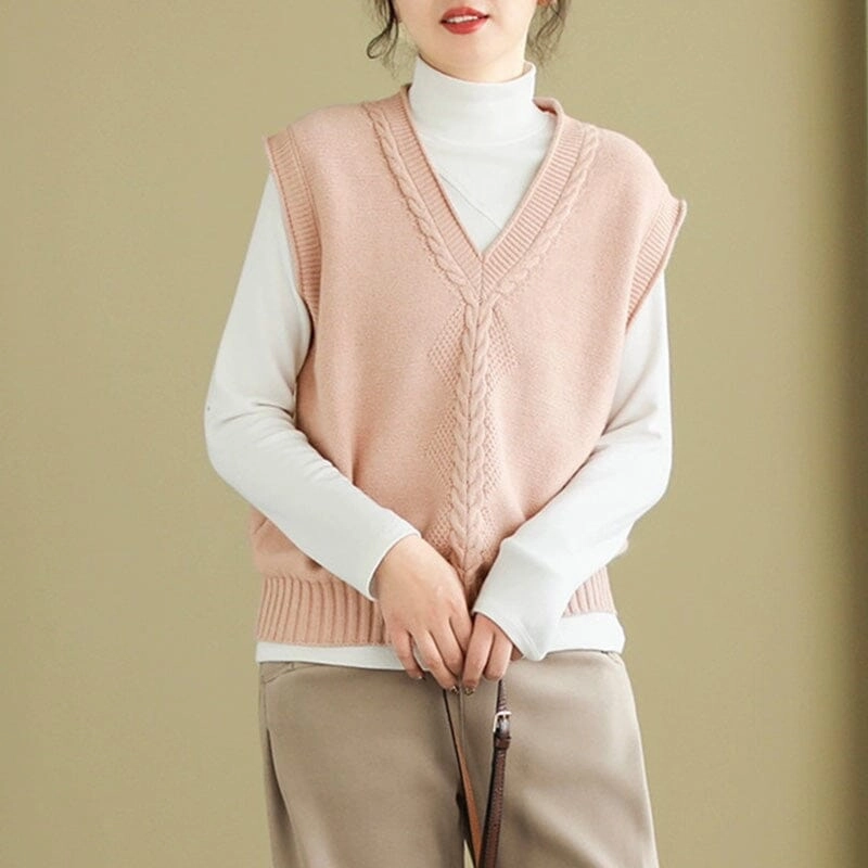 Women Spring Casual V- Neck Knitted Vest NonBulkyLayering