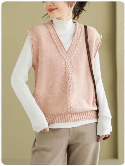 Women Spring Casual V- Neck Knitted Vest Articulated Knees Fall Outfit
