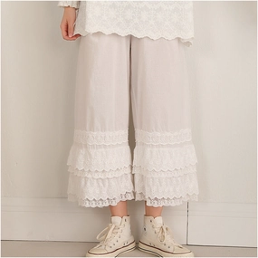 Women Spring Cotton Ruffle Bottom Wide Leg Pants Abrasion resistant Breathable mesh