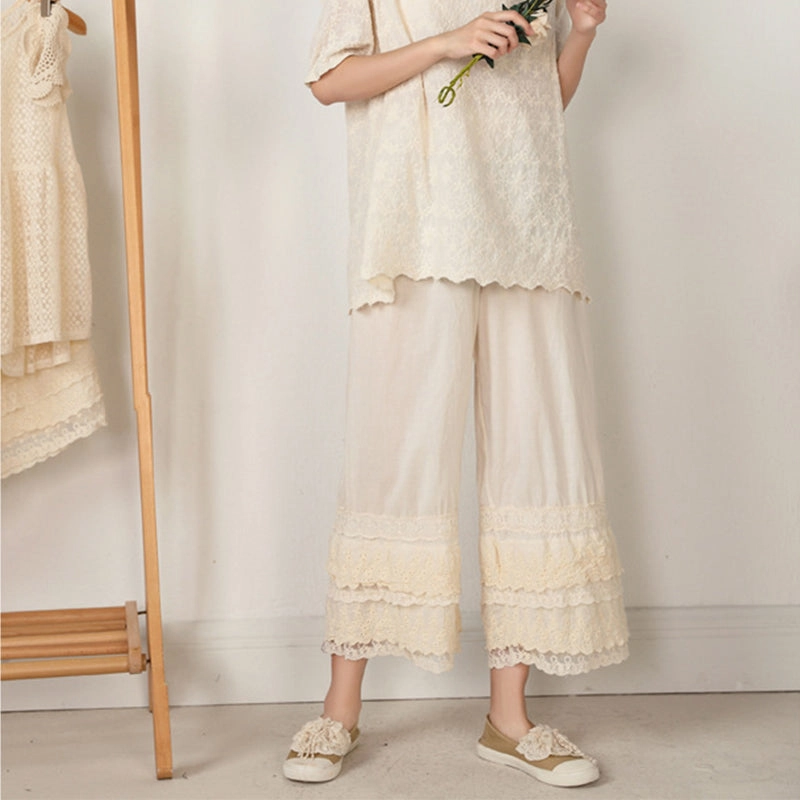 All-day Comfort Women Spring Cotton Ruffle Bottom Wide Leg Pants