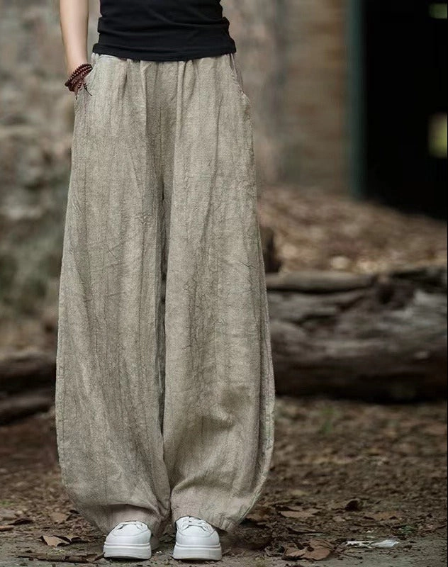 No Pinching Women Spring Retro Cotton Solid Color Loose Harem Pants