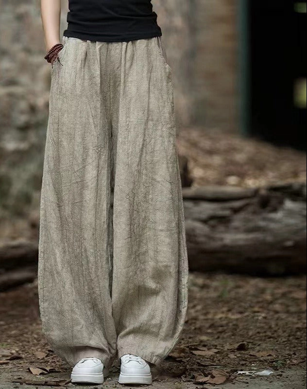 Cooling Fabric Women Spring Retro Cotton Solid Color Loose Harem Pants
