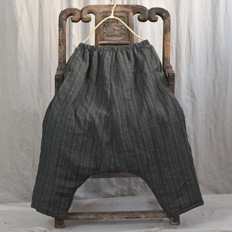 Women Striped Warm Drop-Crotch Cotton Linen Pants Silky feel Trusted quality