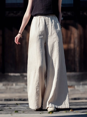 Women Summer Linen Casual Retro Loose Pants Heat Management Pliable Material