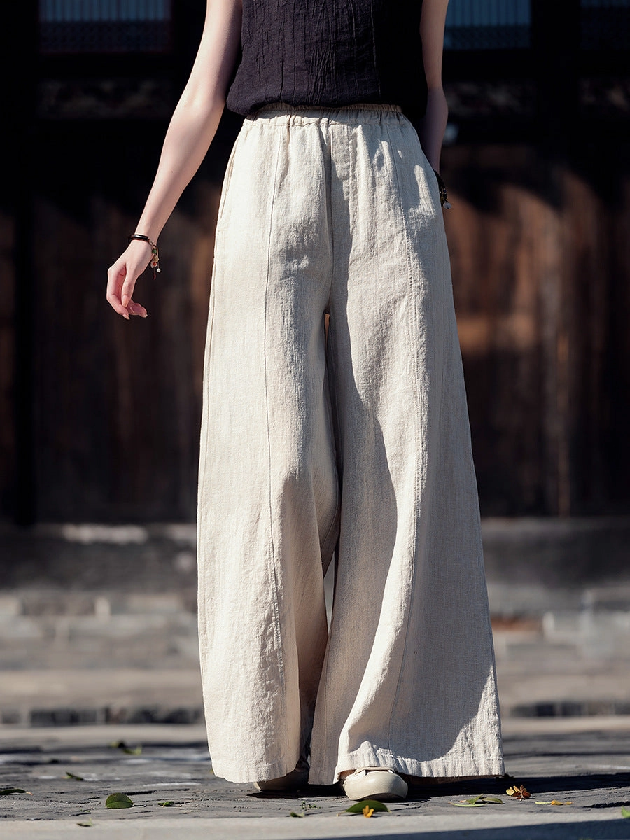 Women Summer Linen Casual Retro Loose Pants Heat Management Pliable Material