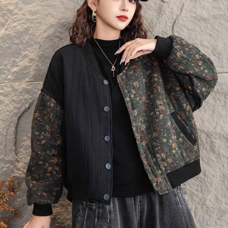 Women Vintage Cotton Asymmetric Patchwork Washed Coat Street Comfort Simple Comfort