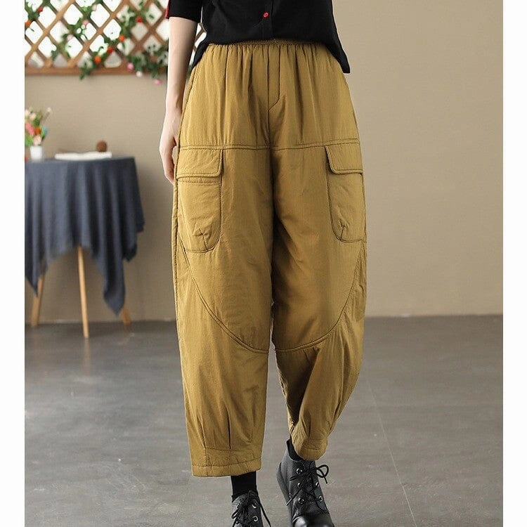 Women Winter Loose Quilted Solid Harem Pants Instant Dry